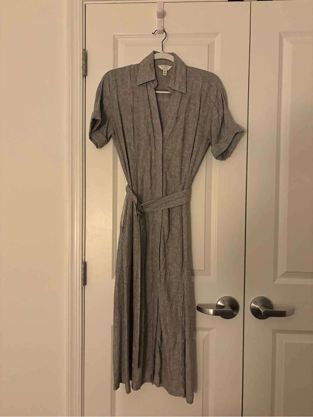 Banana Republic Gray Midi Shirt Dress with Waist Tie